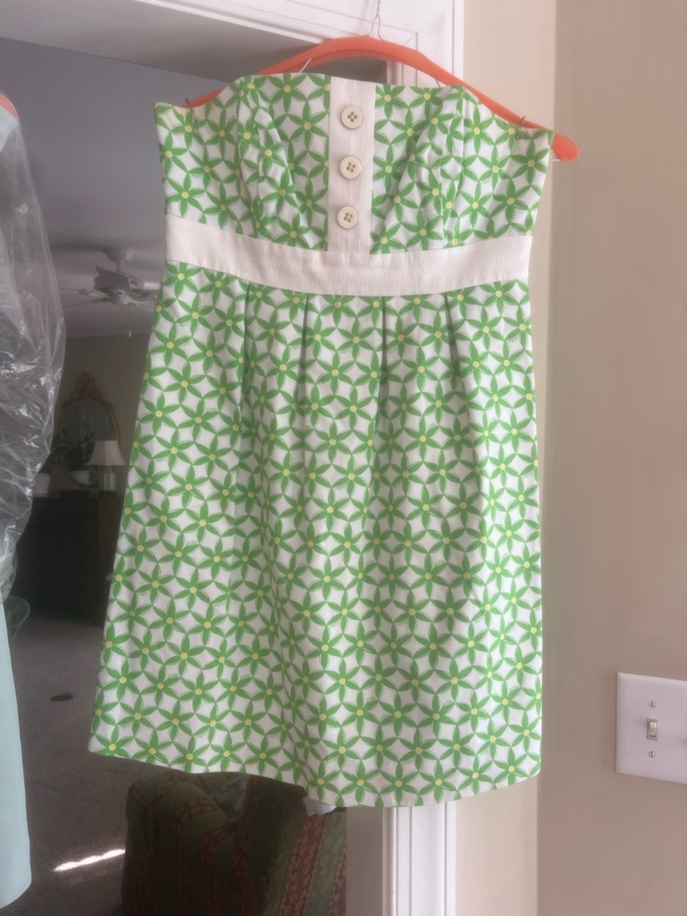 Lilly Pulitzer Green and White Geometric Strapless Dress